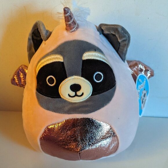 NWT 8" Rocky Raccoon Unicorn Pegasus Squishmallows Pink Gold Halloween Plush HTF - Picture 1 of 9